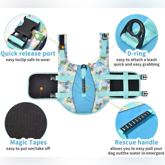 Very buoyant Hawaiian style life jacket for dogs with rescue handle. Medium. - Picture 2 of 4